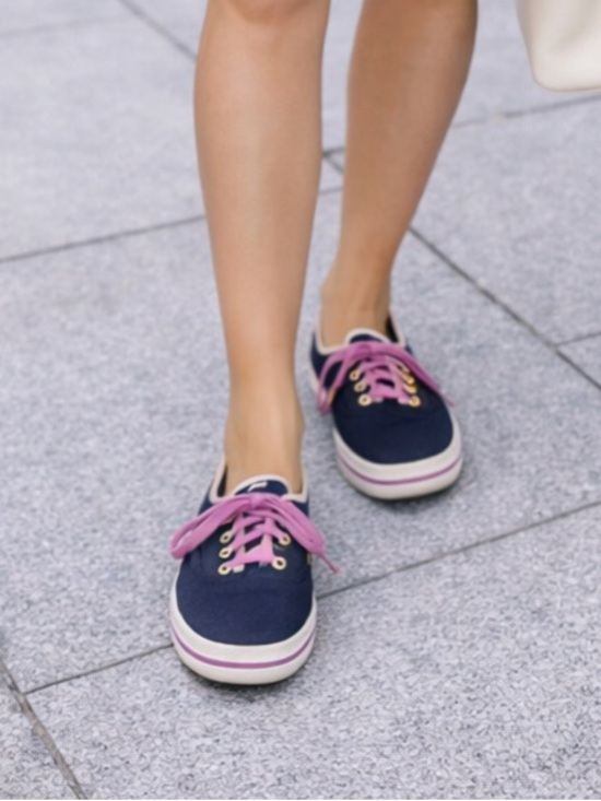 kate spade Shoes - Kate Spade x Keds WF65386 Navy Canvas Sneakers Pink Laces Plaid Lining Size 9